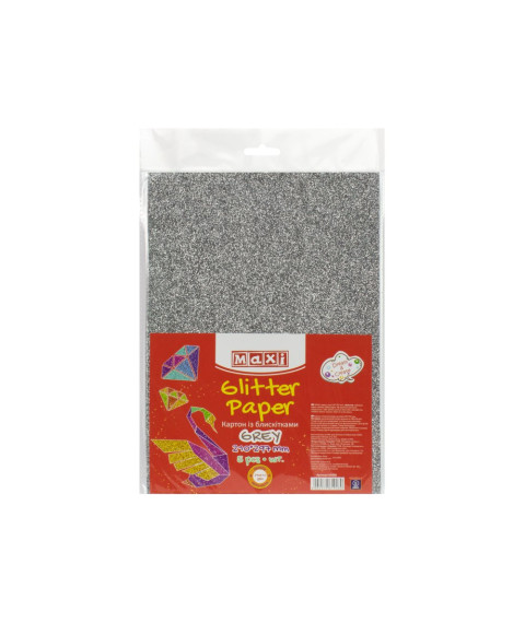 Carton cu sclipici 290gr/m2 A4, 5 buc, Gri